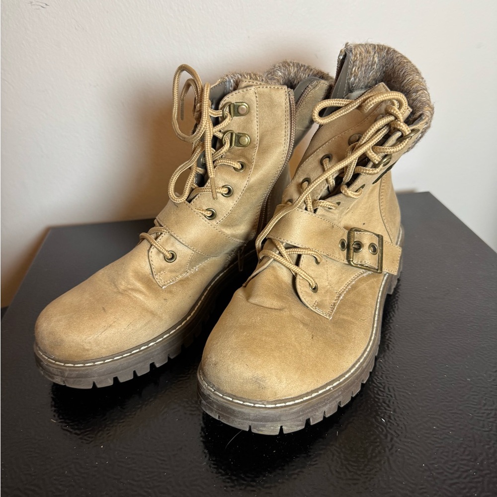 Ellie Tan Combat Boots with Fur Lining